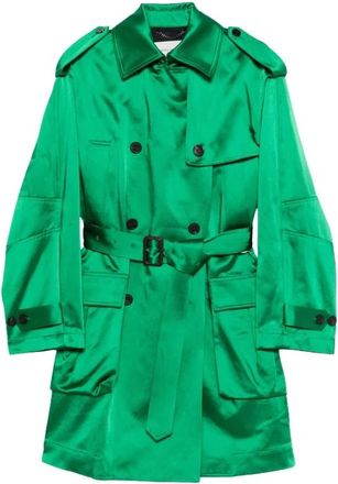 Dries Van Noten Geknoopte trenchcoat met ceintuur - Dames - Trenchcoats - Groen - S - Katoen - Jassen