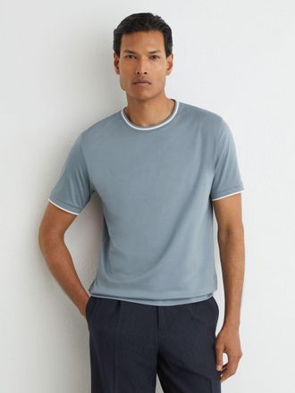 Reiss Dusty Blue Air-water Cotton Tipped Tailored-fit T-shirt, Xxl