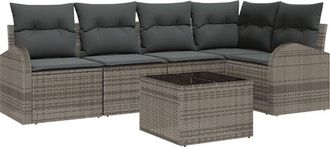 vidaXL Garden Sofa Set with Cushion 6 pcs Grey Poly rattan Vidaxl