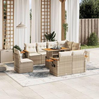 vidaXL Set De Sof&aacute;s De Jard&iacute;n 9 Pzas Con Cojines Rat&aacute;n Sint&eacute;tico Beige Vidaxl