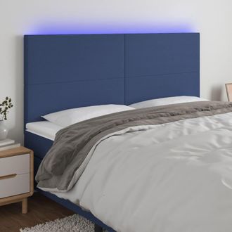 vidaXL Cabecero Con Luces Led Tela Azul 200x5x118/128 Cm Vidaxl