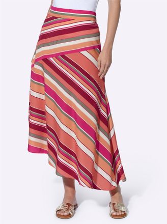 Heine Sommerrock HEINE, Damen, Gr. 34, grapefruit, khaki, bedruckt, 100% Polyester, bedruckt, gemustert, gestreift, mehrfarbig, lang, R&ouml;cke Sommerrock