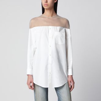 Maison Margiela Cotton shirt with sheer panels in off-white