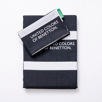 Benetton Set Black & White Juego De Cama Con 1 Funda Almohada 80x80 Cm Y Funda N&oacute;rdica 135x200cm - Juego Cama Small