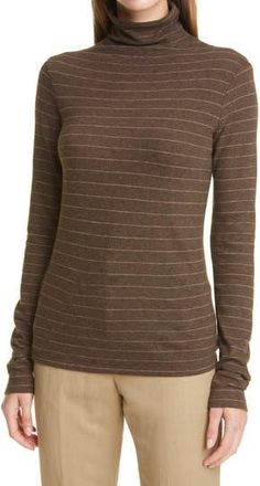 Vince Hazy Chalk Stripe Turtleneck Top in Dark Walnut/Heather Granite at Nordstrom Rack, Size Medium