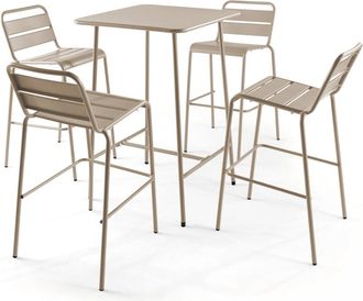 Oviala Mesa de bar y 4 taburetes altos de metal topo