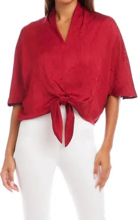 Karen Kane Flare Sleeve Tie-Front Top In Red