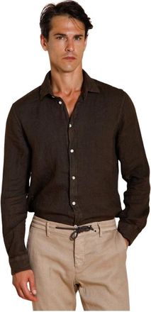 Mason's Torino Shirt in Linen Canvas - Heren - Casual Overhemden - Bruin - S - Linnen - Overhemden