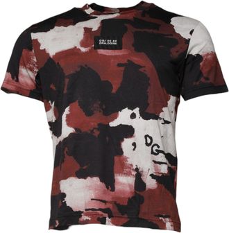 Dolce & Gabbana Mens Multicolor Camouflage Crew Neck T-Shirt Cotton