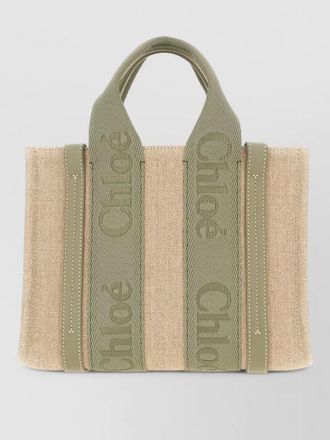 Chlo&eacute; small linen woody tote bag dual handles