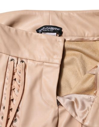 Dolce & Gabbana Beige Lace Details Mid Waist Skinny Womens Pants