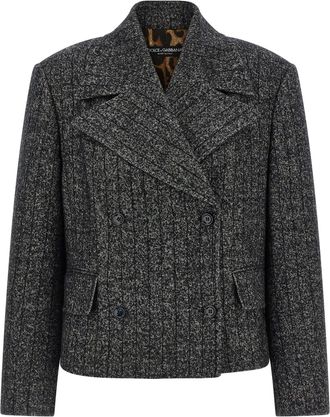 Dolce & Gabbana Striped Wool Blazer Blazers Bianco/Nero-Donna