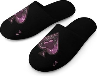 Generic Aceses Playing Poker Card Mens Slippers Warm Non-Slip Houes Shose Spa Slipper for Home Bedroom
