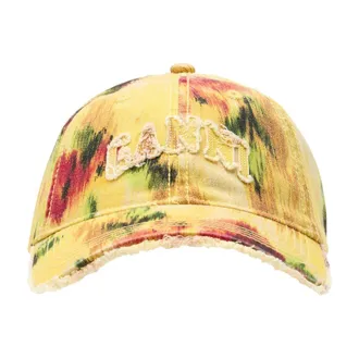 Ganni Womens B3020171-01f Tie-Dye Cotton Baseball Cap Yellow