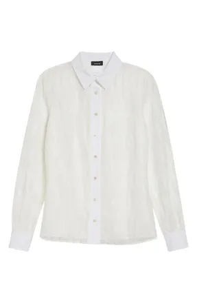 Akris High Plains Tulle Jacquard Button-Up Shirt in Ecru at Nordstrom, Size 10