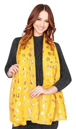 World of Shawls Rose Gold Foiled Animal Dogs Paw Print Scarf Wraps Shawl Scarves (Mustard)