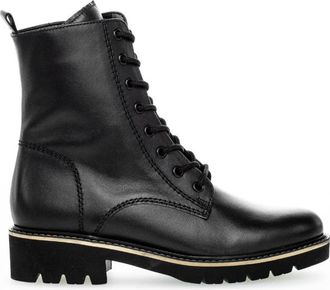 Gabor Zwarte leren veterlaarzen - Dames - Veterlaarzen - Zwart - 37 EU - Leer - Schoenen