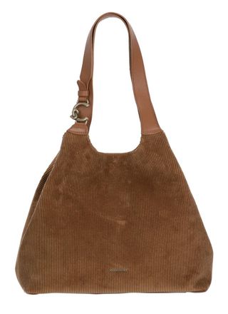 Coccinelle Ribbed Corduroy Large Shoulder Bag with Leather Handles