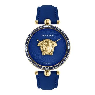 Versace Palazzo 39 mm - Dames - Horloges - Blauw - ONE Size - Leer - Accessoires