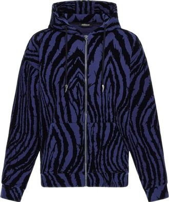 Roberto Cavalli Zebra Print Sweatshirt - Heren - Vesten met rits - Blauw - S - Katoen - Hoodies & sweatvesten