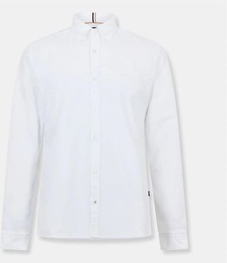HUGO BOSS Mens Plain Long Sleeve Shirt - White - Size: 42/Regular
