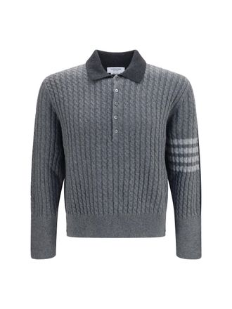 Thom Browne 4-Bar Polo Sweater - Gray