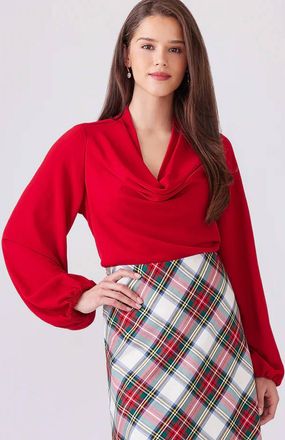 Karen Kane Danna Drape Cowl Neck Top In Red