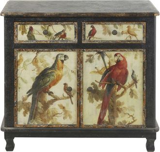 Maisons du monde Aparador con 2 puertas y 2 cajones negro con estampado de loros