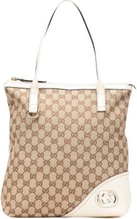 Gucci Pre-owned Tote Bags, female, Brown, Size: ONE SIZE Pre-owned Canvas Tote Bag