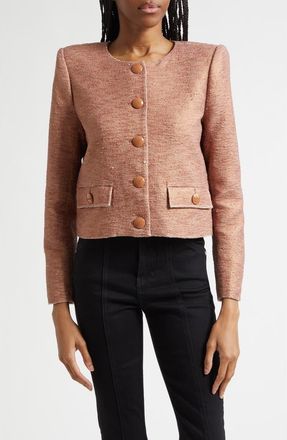 L'agence Zell Collarless Cotton Blend Tweed Jacket in Light Auburn at Nordstrom, Size 10