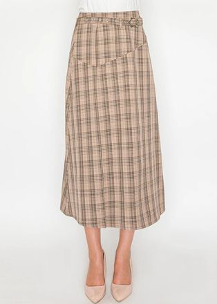 YAL New York Plaid Belted Midi Skirt