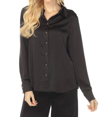 Joseph Ribkoff Rhinestone Cowl Back Satin Blouse In Black
