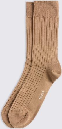 Moss Sand Ribbed Mercerised Socks