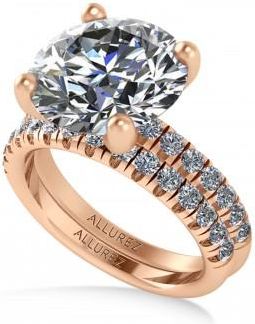 Allurez Round Moissanite Diamond Solitaire Ring Bridal Set 14K Rose Gold (4.87ct)