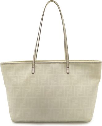 Fendi Zucca Ivory Purple Pvc Leather Shoulder Bag Tote Bag (Pre-Owned)