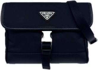 Prada Saffiano Navy Nylon Leather Shoulder Bag (Pre-Owned)
