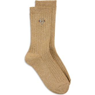 Undercover Logo Embroidered Rib Crew Socks in Gold at Nordstrom