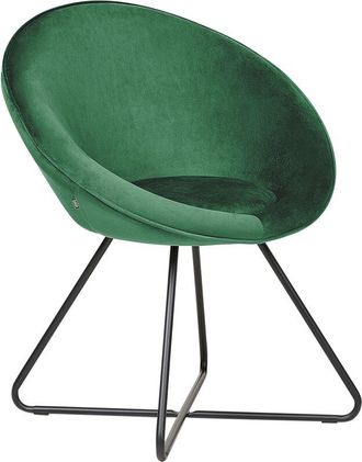 Beliani Silla De Terciopelo Tapicer&iacute;a Asiento Redondo Dise&ntilde;o Retro Minimalista Base Cruzada De Metal Verde Floby Ii