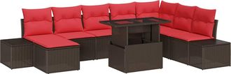 vidaXL Conjunto De Sof&aacute; De Jard&iacute;n 9 Uds. Marr&oacute;n Y Rojo Rat&aacute;n Sint&eacute;tico Vidaxl