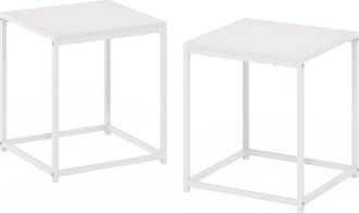 Furinno Camnus Modern Living End Table, Solid White/White, Set of 2