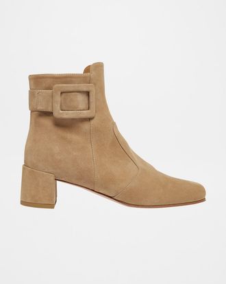 Roger Vivier Tres Vivier Suede Buckle Ankle Booties