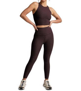 Beyond Yoga Spacedye Refocus Cropped Tank In Dark Chocolate Heather