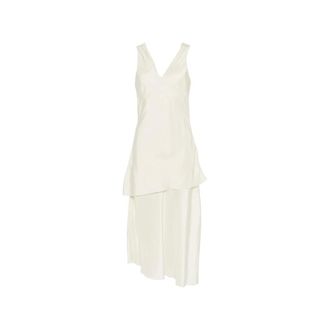 Barena Midi Dresses, female, Beige, Size: XS Asymmetric Hem Sleeveless V-Neck Dress