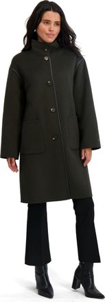 Elie Tahari Womens Single Breasted Soft Wool Topper Coat with PU Trim, Black