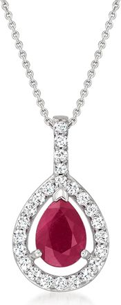 Ross-Simons Ruby and. Diamond Pendant Necklace in 14kt White Gold