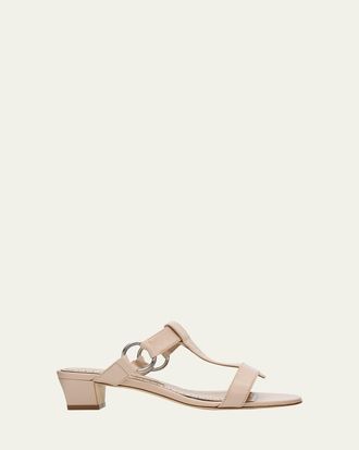 Manolo Blahnik Mionamu Leather T-Bar Slide Sandals