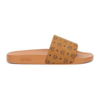 MCM Mcm, Schoenen, Heren, Beige, 41 EU, Katoen, Monogram Print Rubber Slides