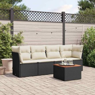 vidaXL Set De Muebles De Jard&iacute;n 5 Pzas Y Cojines Rat&aacute;n Sint&eacute;tico Negro Vidaxl