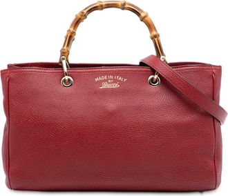 Gucci Red Medium Calfskin Bamboo Shopper Satchel