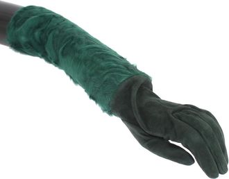 Dolce & Gabbana Green Leather Xiangao Fur Elbow Womens Gloves